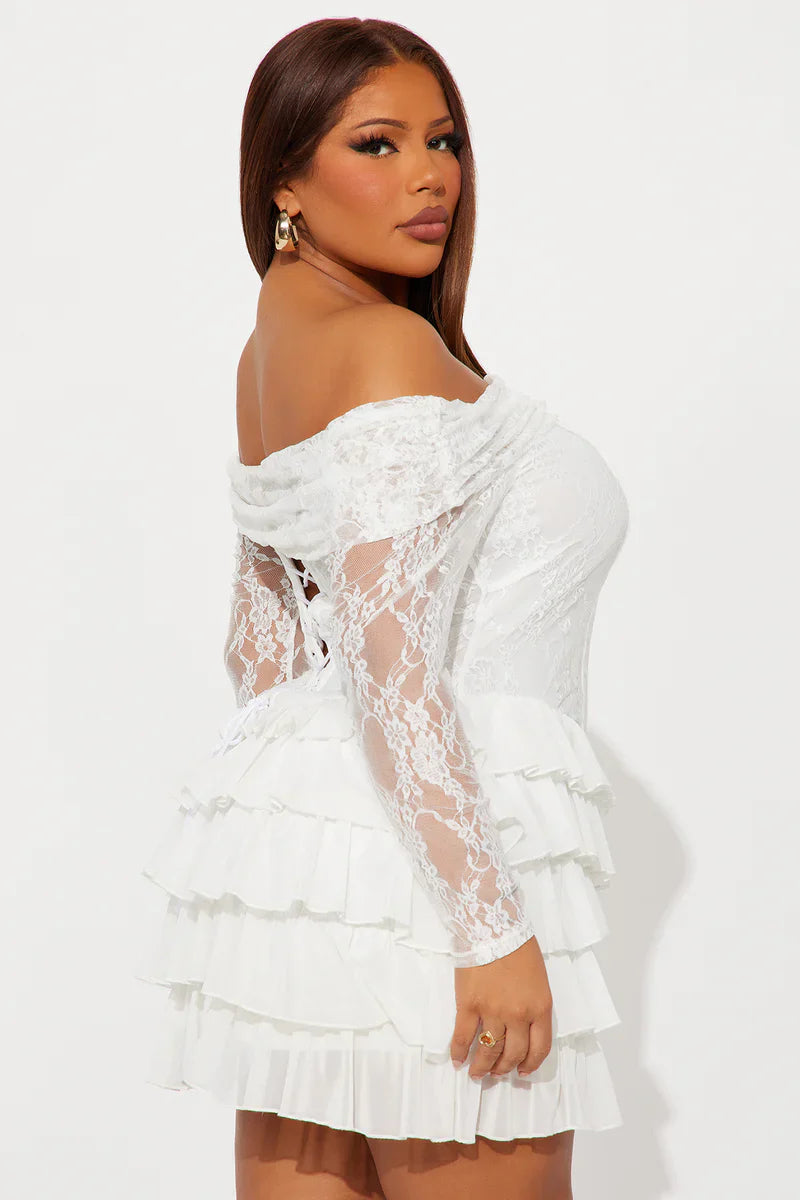 Elsie Ruffle Dantel Mini Elbise