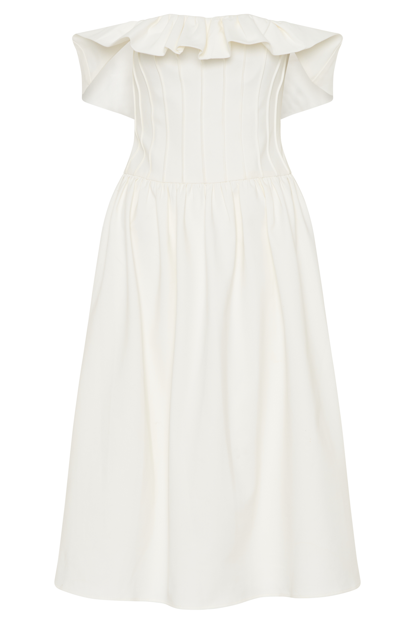 Orla Strapless Pamuk Midi Elbise - Beyaz