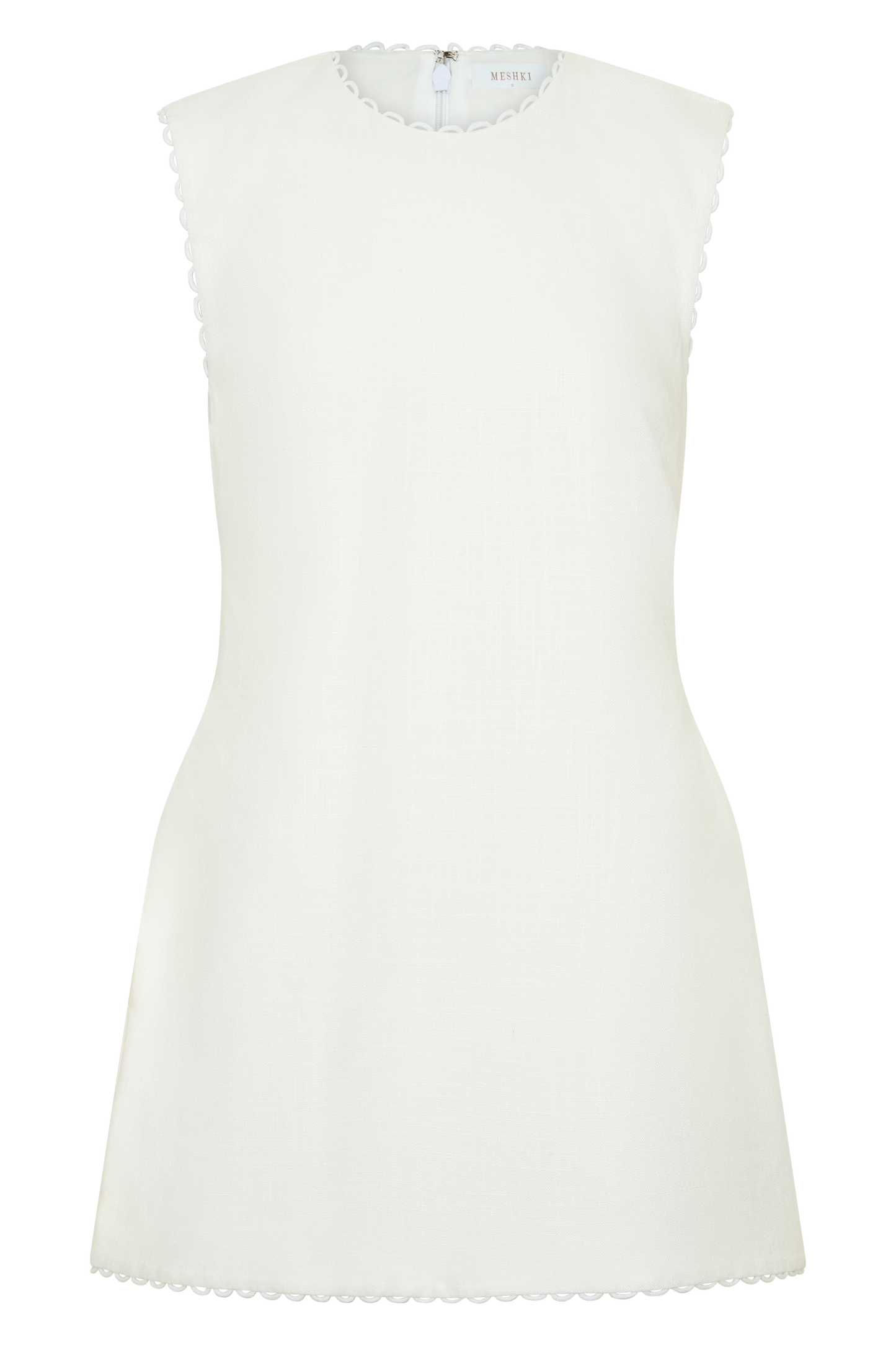 Antonella Keten Mini Elbise - Beyaz