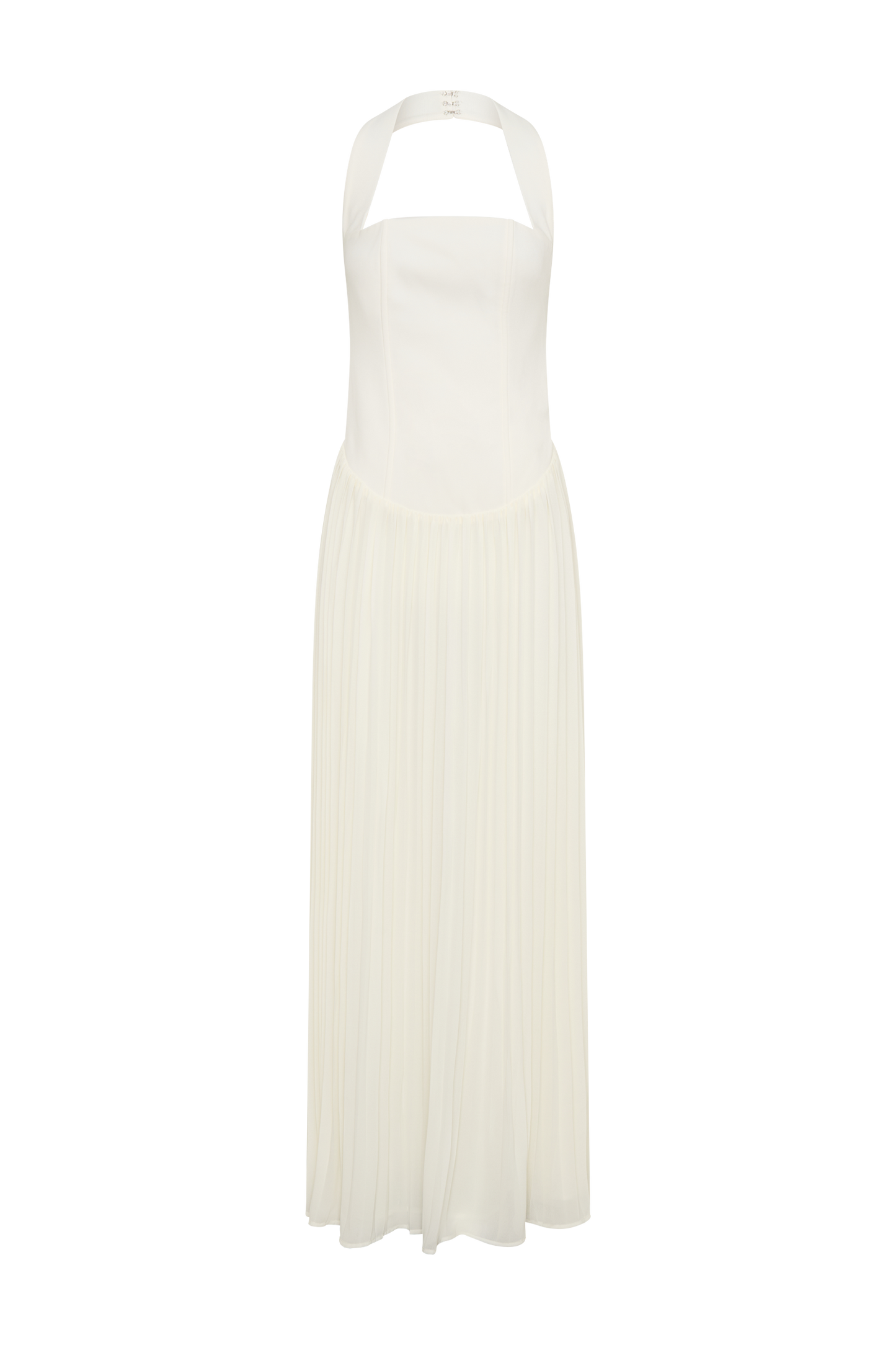 Stacie Pileli Halter Maxi Elbise - Krem