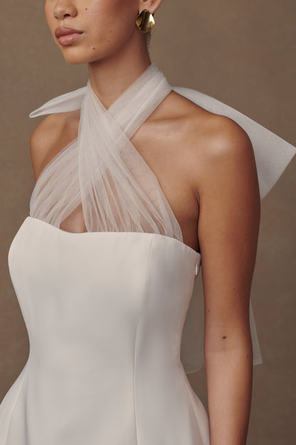 Maryam Tulle Bow Mini Dress - White