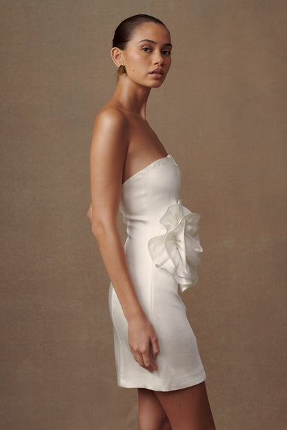 Bernadette Strapless Gül Mini Elbise - Beyaz