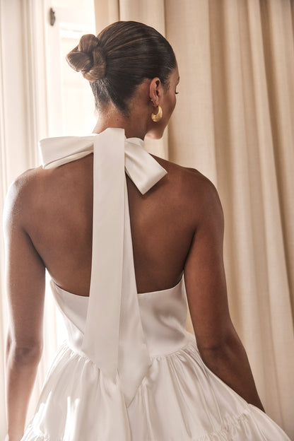 Dorota Saten Halter Mini Elbise - Beyaz