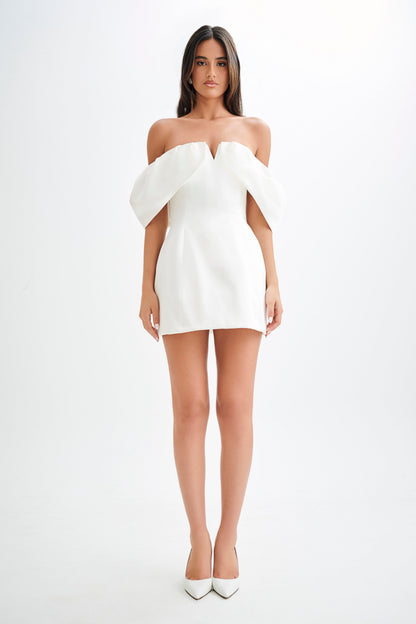 Portia Off Shoulder Satin Corset Dress - White