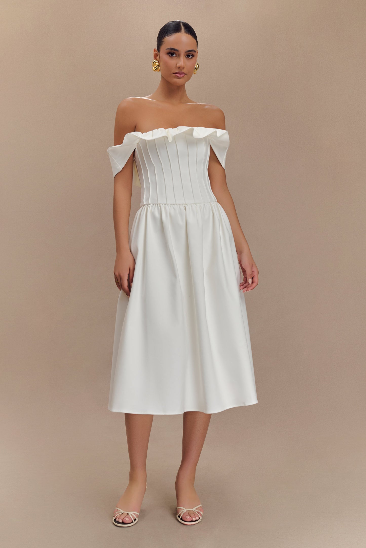 Orla Strapless Pamuk Midi Elbise - Beyaz