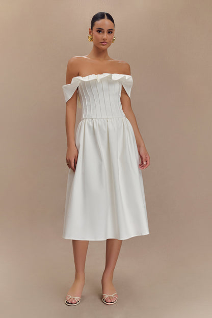 Orla Strapless Pamuk Midi Elbise - Beyaz