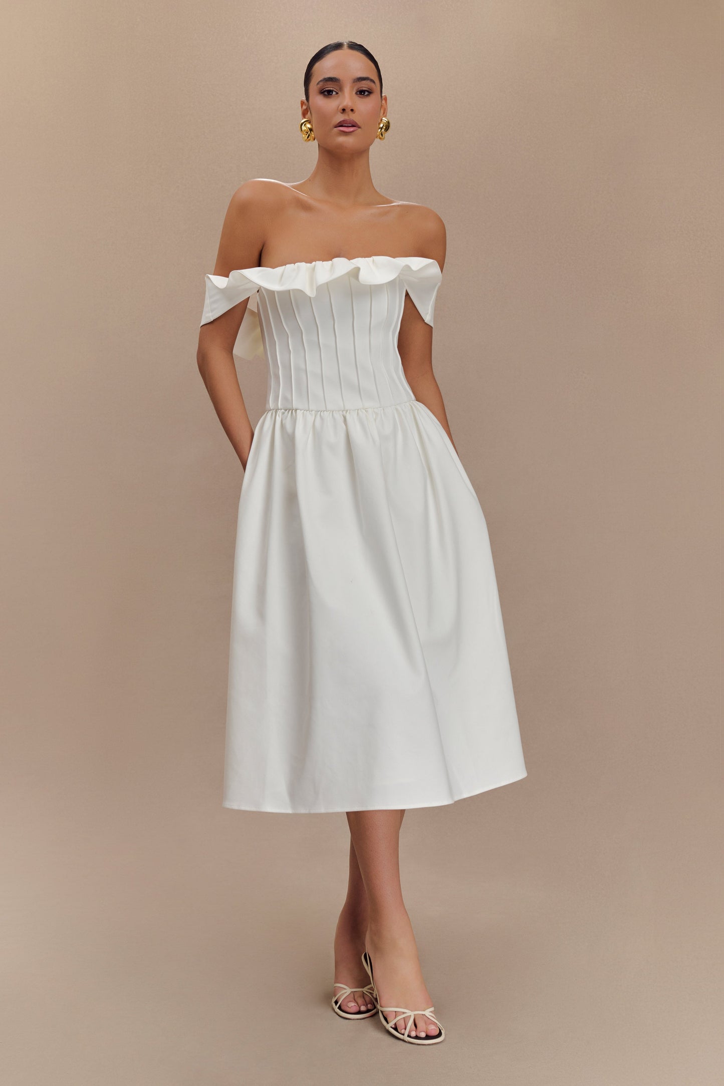 Orla Strapless Pamuk Midi Elbise - Beyaz