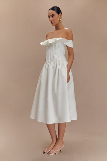 Orla Strapless Pamuk Midi Elbise - Beyaz