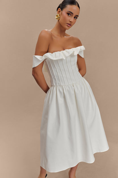 Orla Strapless Pamuk Midi Elbise - Beyaz