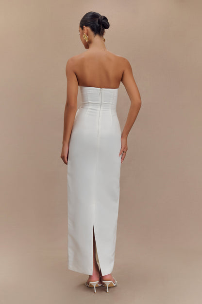 Cyrill Strapless Satin Structured Maxi Dress - White