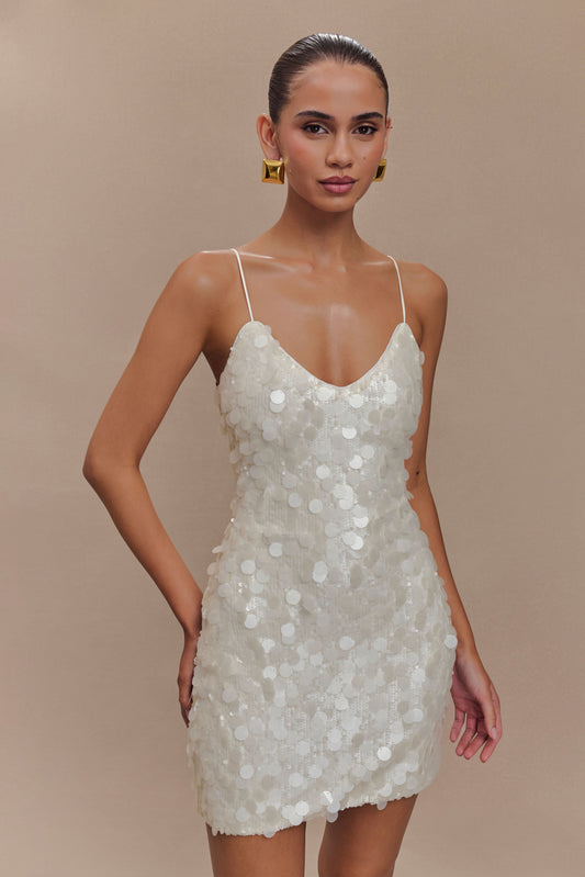 Romilly Payetli Mini Elbise - Krem