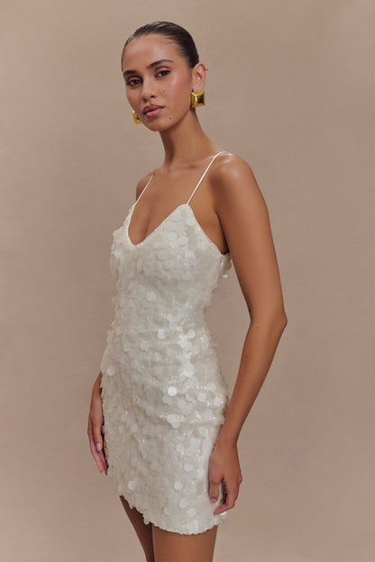 Romilly Payetli Mini Elbise - Krem