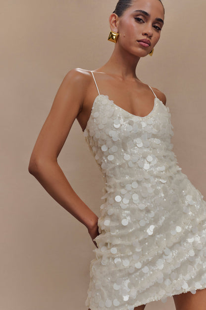 Romilly Payetli Mini Elbise - Krem