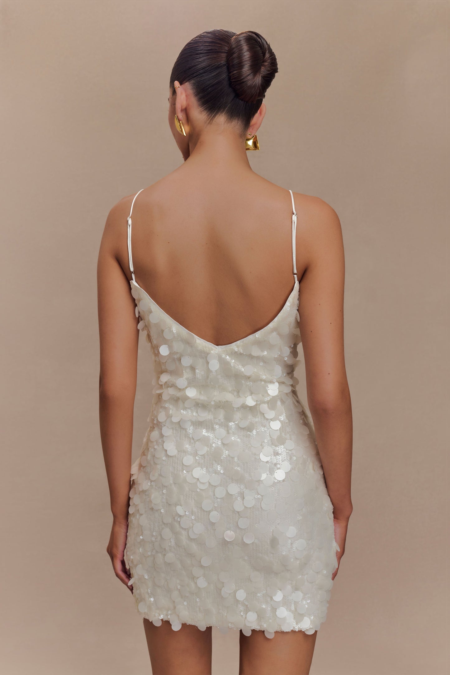 Romilly Payetli Mini Elbise - Krem