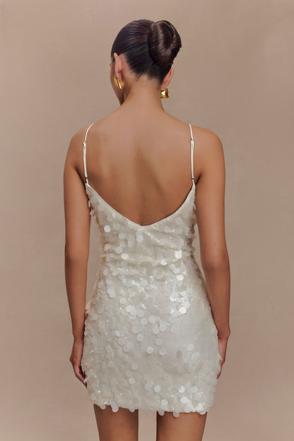 Romilly Payetli Mini Elbise - Krem
