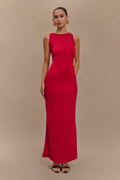 Catelyn Asymmetrical Scuba Jersey Midi Dress - Ruby