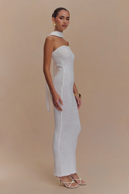 Andrea Strapless Örgü Maksi Elbise - Beyaz