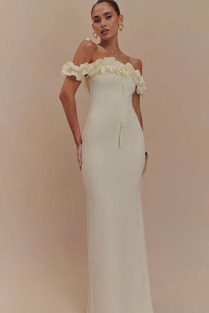 Nova Ruffle Off Shoulder Maxi Dress - Ivory
