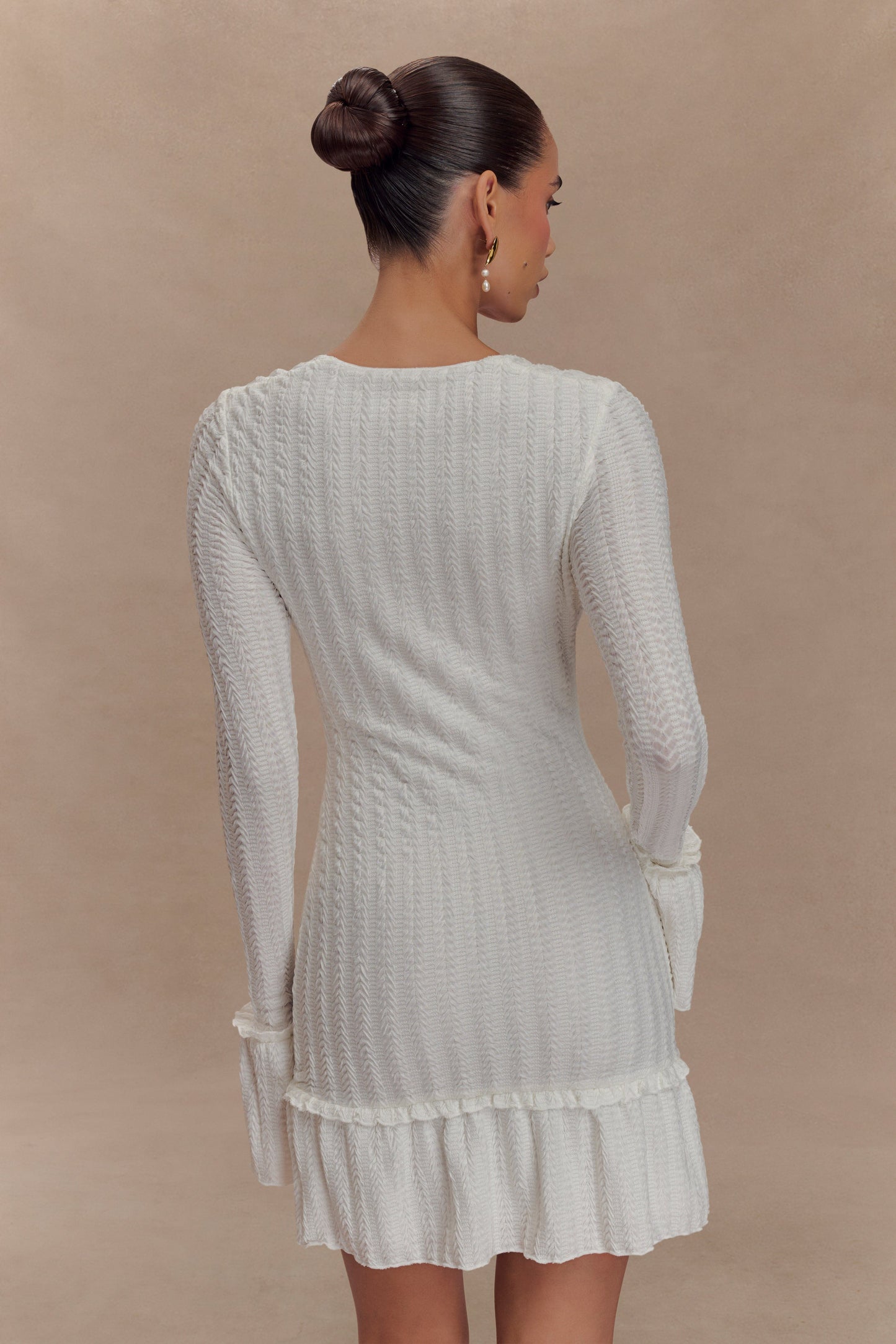 Daphne Pointelle Long Sleeve Mini Dress - Ivory