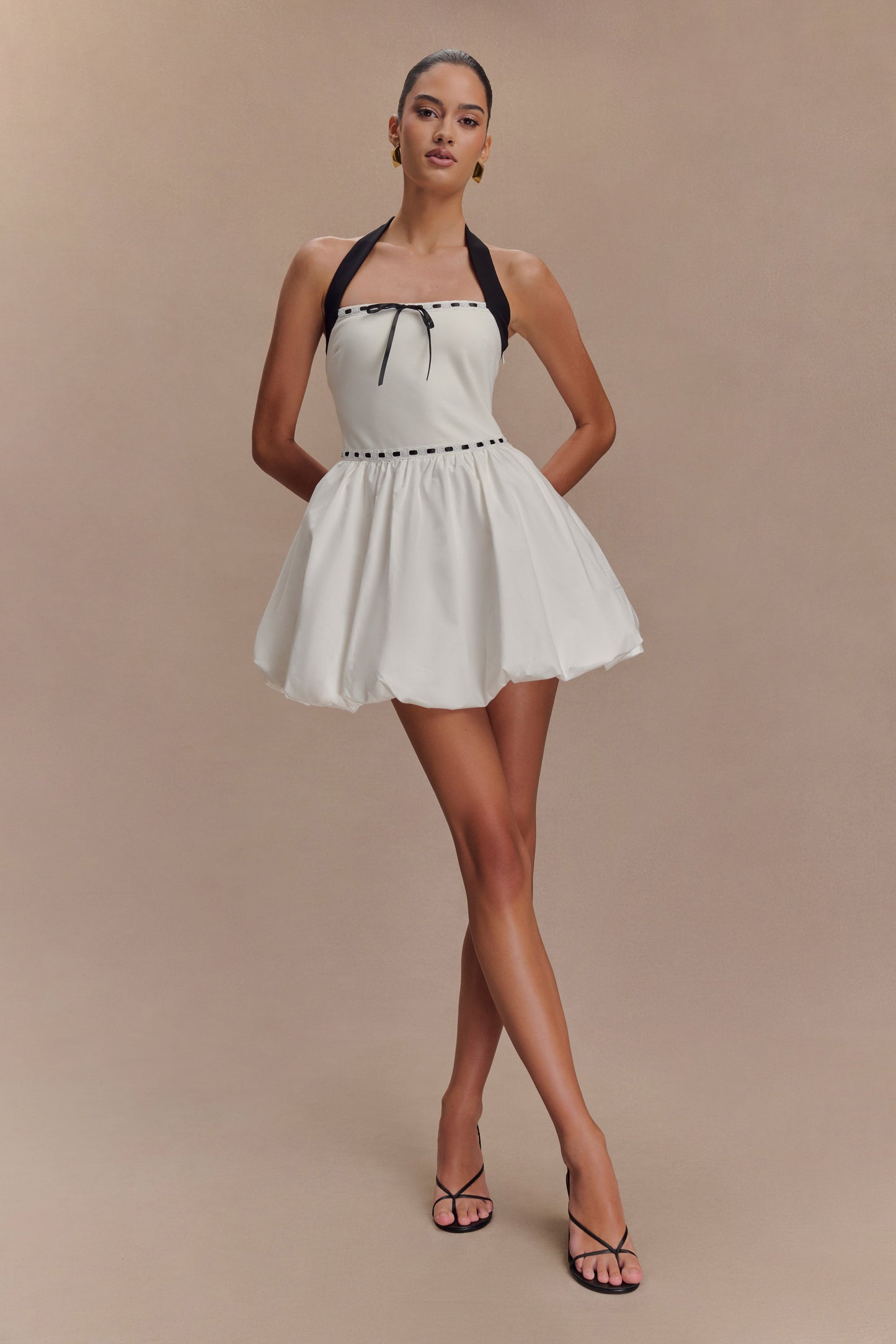 Queenie Halter Bubble Mini Dress - Black/White