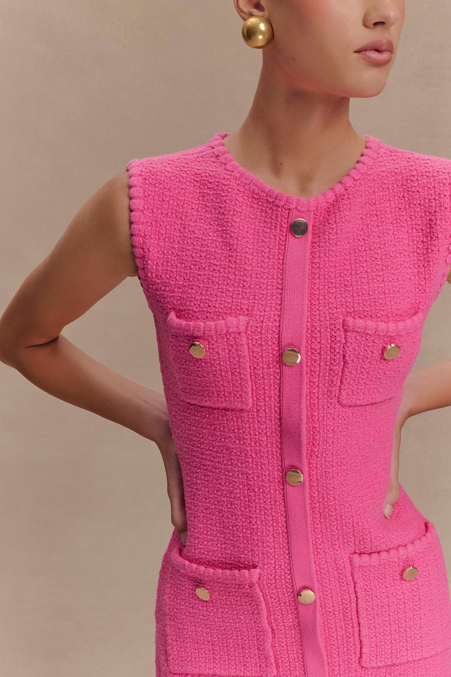 Mia Örgü Mini Elbise - Pembe