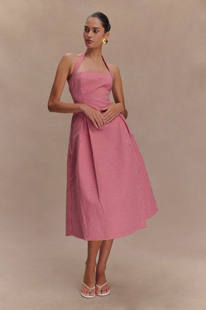 Juana Halter Midi Elbise - Kırmızı Ekose