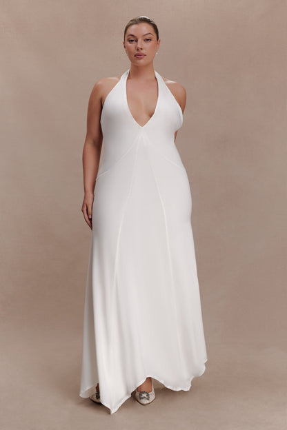 Juliet Slinky Maxi Dress With Scarf - White