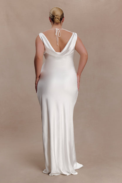 Ashley Cowl Neck Lace And Satin Maxi Dress - Ivory