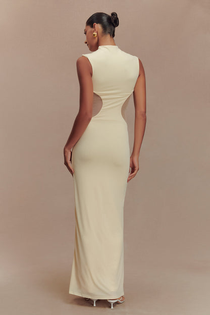 Massie Slinky And Mesh Maxi Dress - Lemon