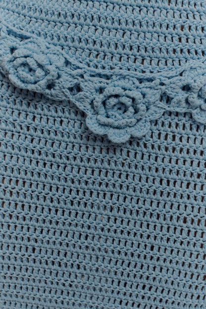 Teagan Floral Hand Crochet Midi Dress - Blue