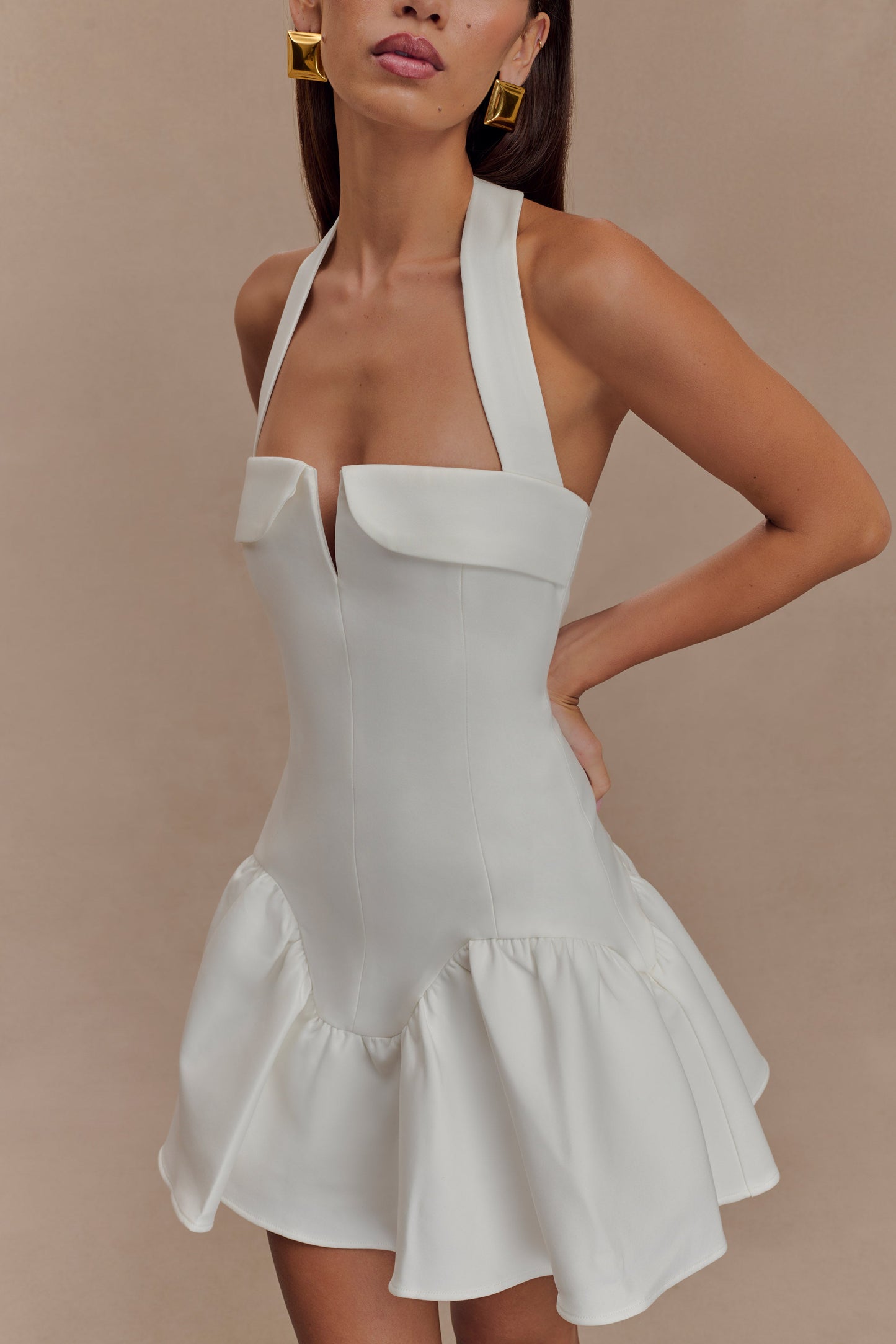 Calipso Halter Mini Elbise - Beyaz