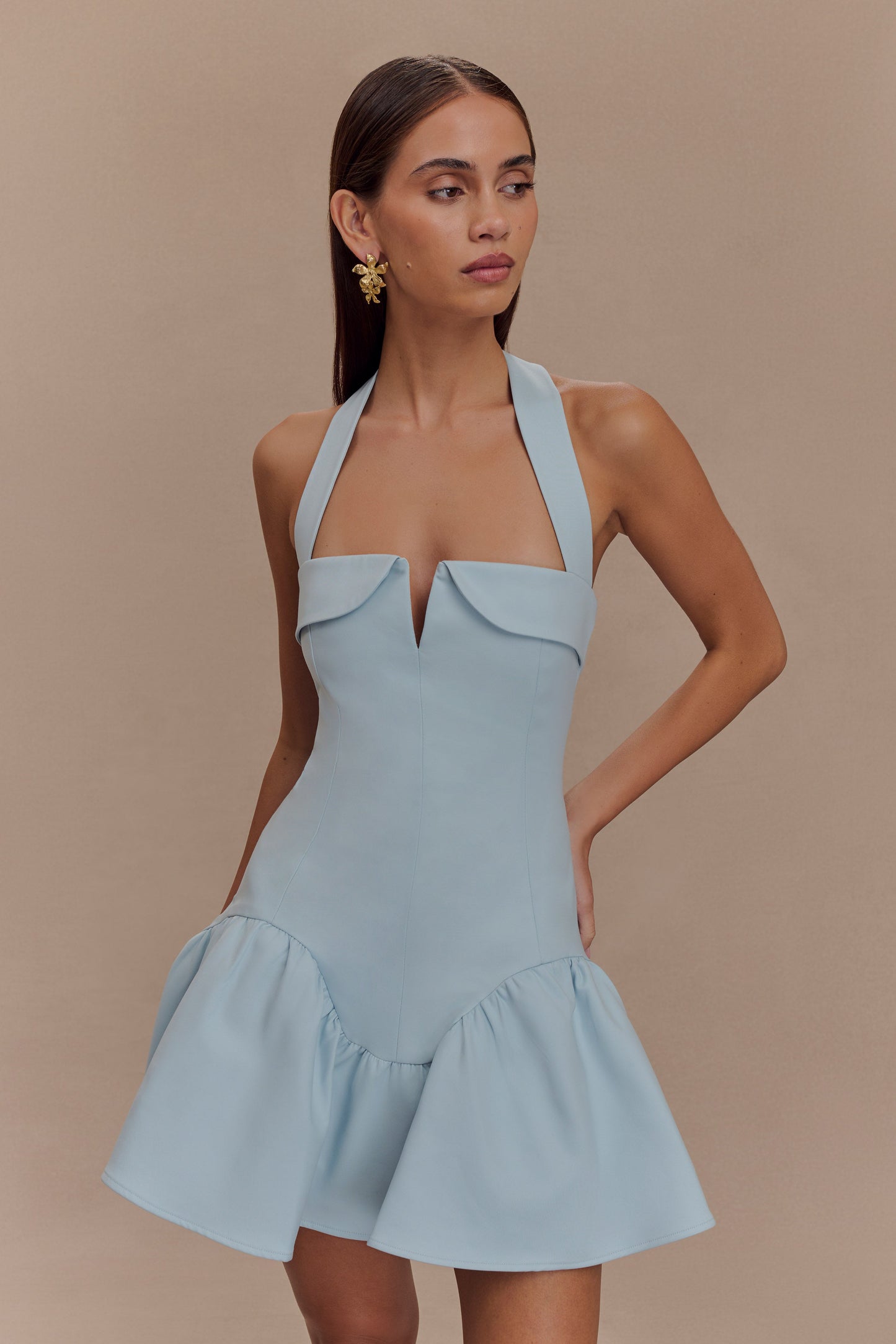 Calipso Halter Mini Elbise - Peygamber Çiçeği Mavisi