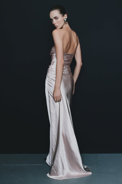 Cedar Strapless Saten Maksi Elbise - Soft Pembe