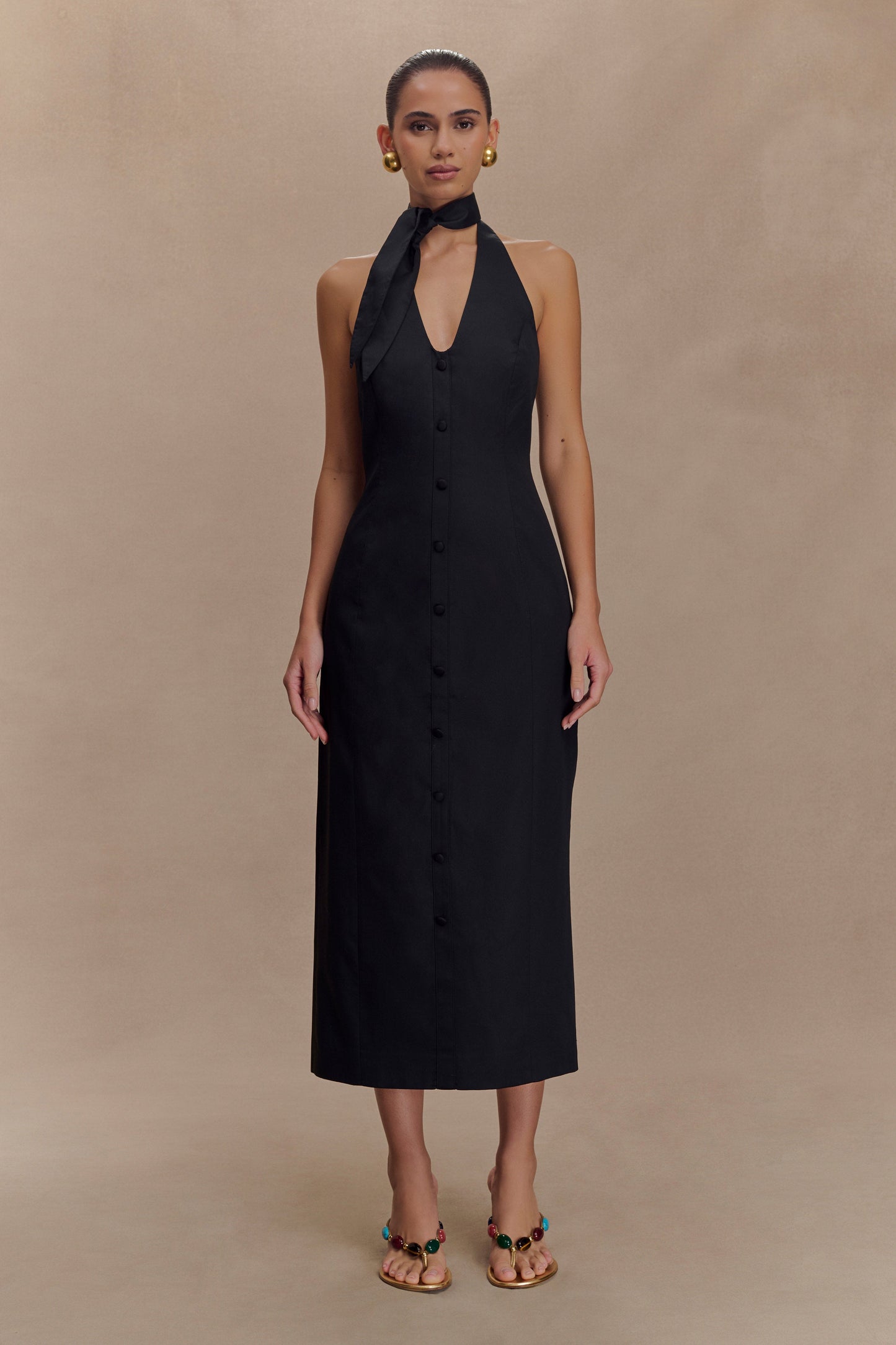Simona Halter Boyunluk Midi Elbise - Siyah