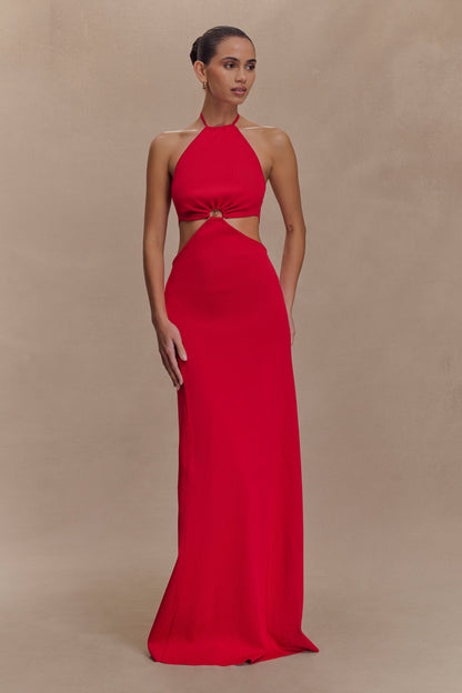 Marlowe Halter Knit Maxi Dress - Red