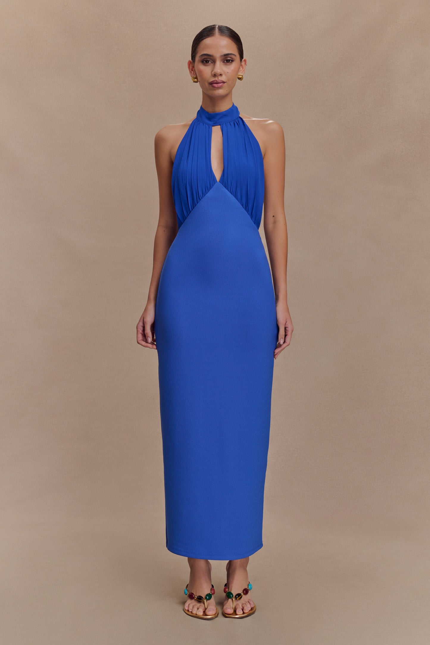 Mierah Halter Midi Elbise - Kobalt Mavisi