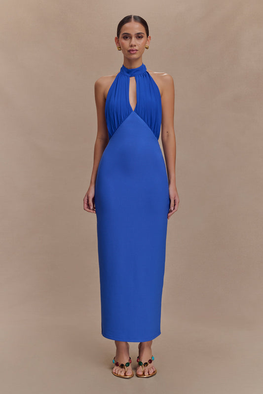 Mierah Halter Midi Elbise - Kobalt Mavisi