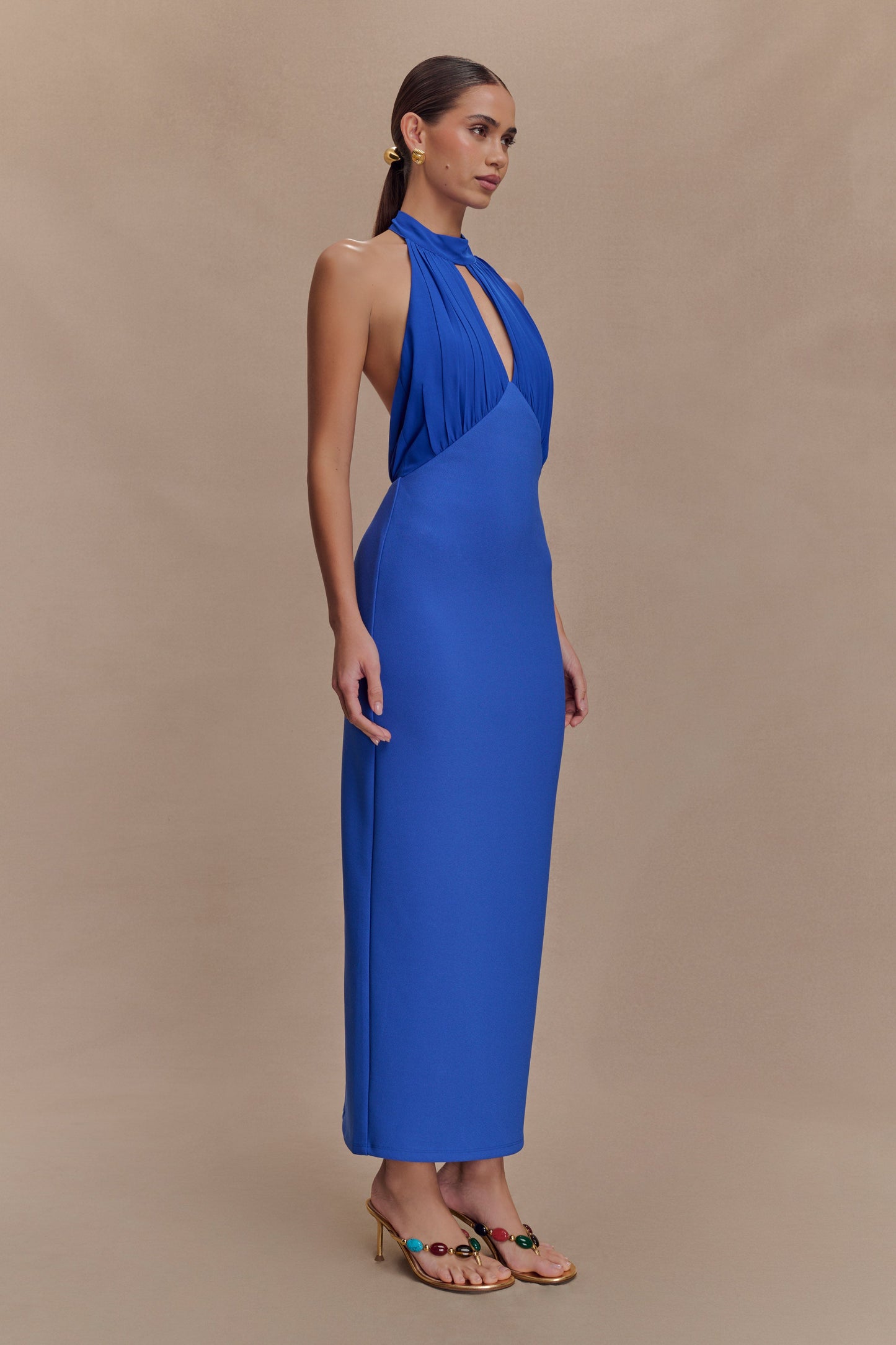 Mierah Halter Midi Elbise - Kobalt Mavisi