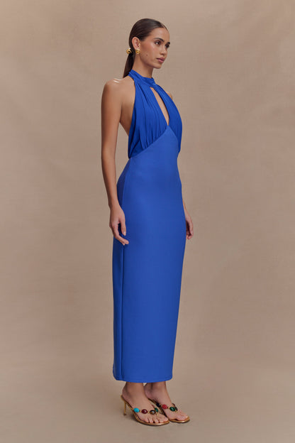 Mierah Halter Midi Elbise - Kobalt Mavisi