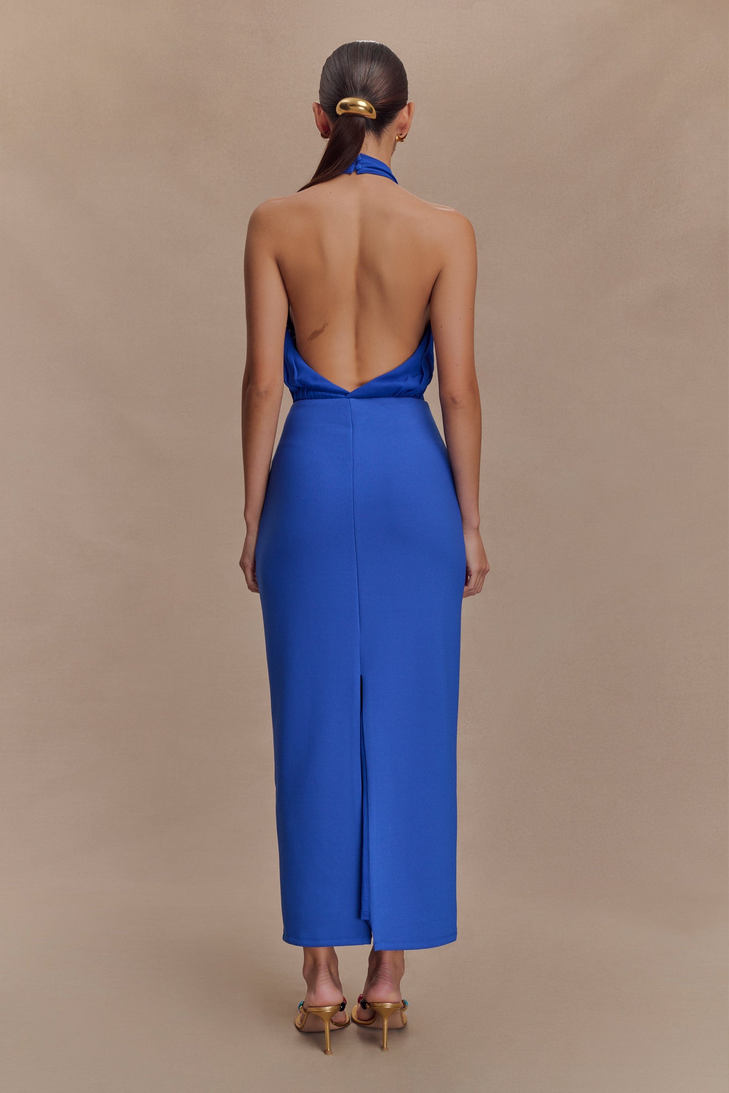 Mierah Halter Midi Elbise - Kobalt Mavisi