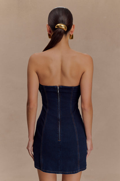 Raesha Frill Denim Mini Dress - Indigo Blue