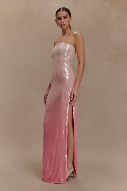 Miranda Strapless Payetli Maksi Elbise - Ombre Pembe