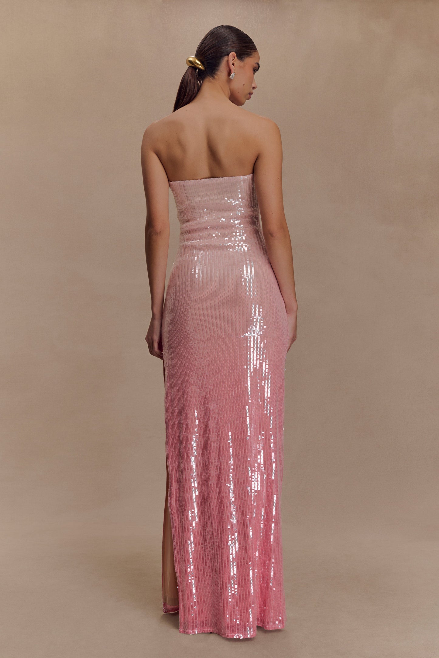 Miranda Strapless Payetli Maksi Elbise - Ombre Pembe