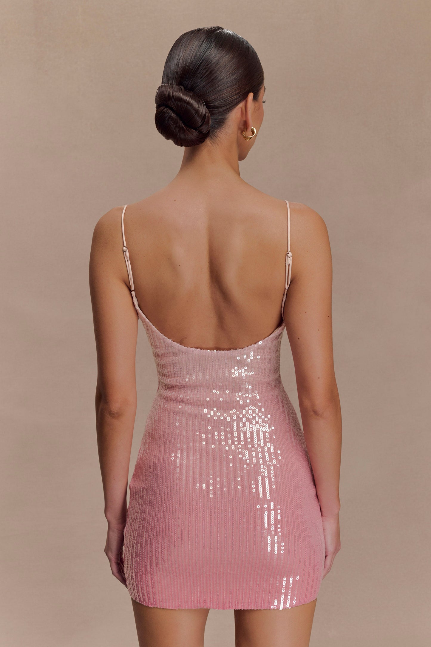 Mora Payetli Mini Elbise - Ombre Pembe