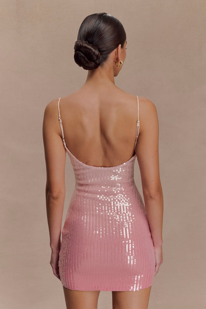 Mora Payetli Mini Elbise - Ombre Pembe