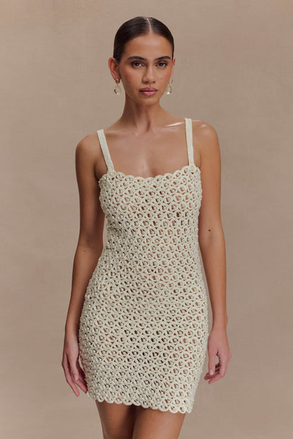 Vanessa Hand Crochet Pearl Mini Dress - Ivory