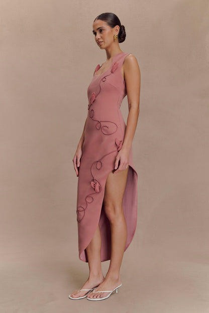 Virginia Suiting Embroidered Midi Dress - Burnt Rose