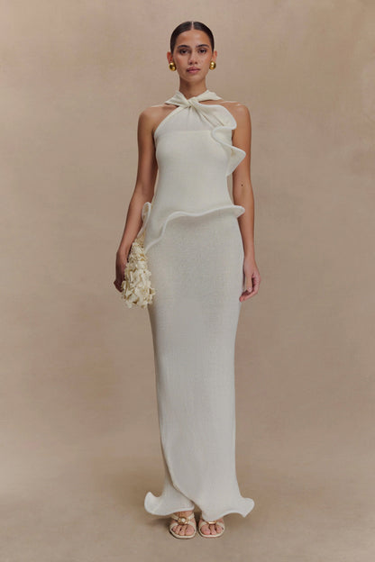 Caprice Halter Örgü Maksi Elbise - Beyaz