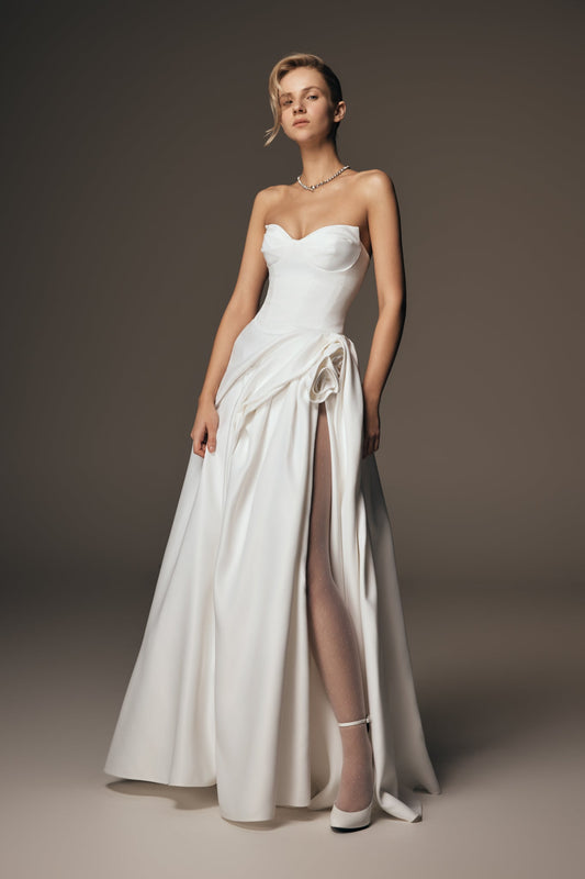 Elizabeth Straplez Korse Maxi Elbise - Beyaz
