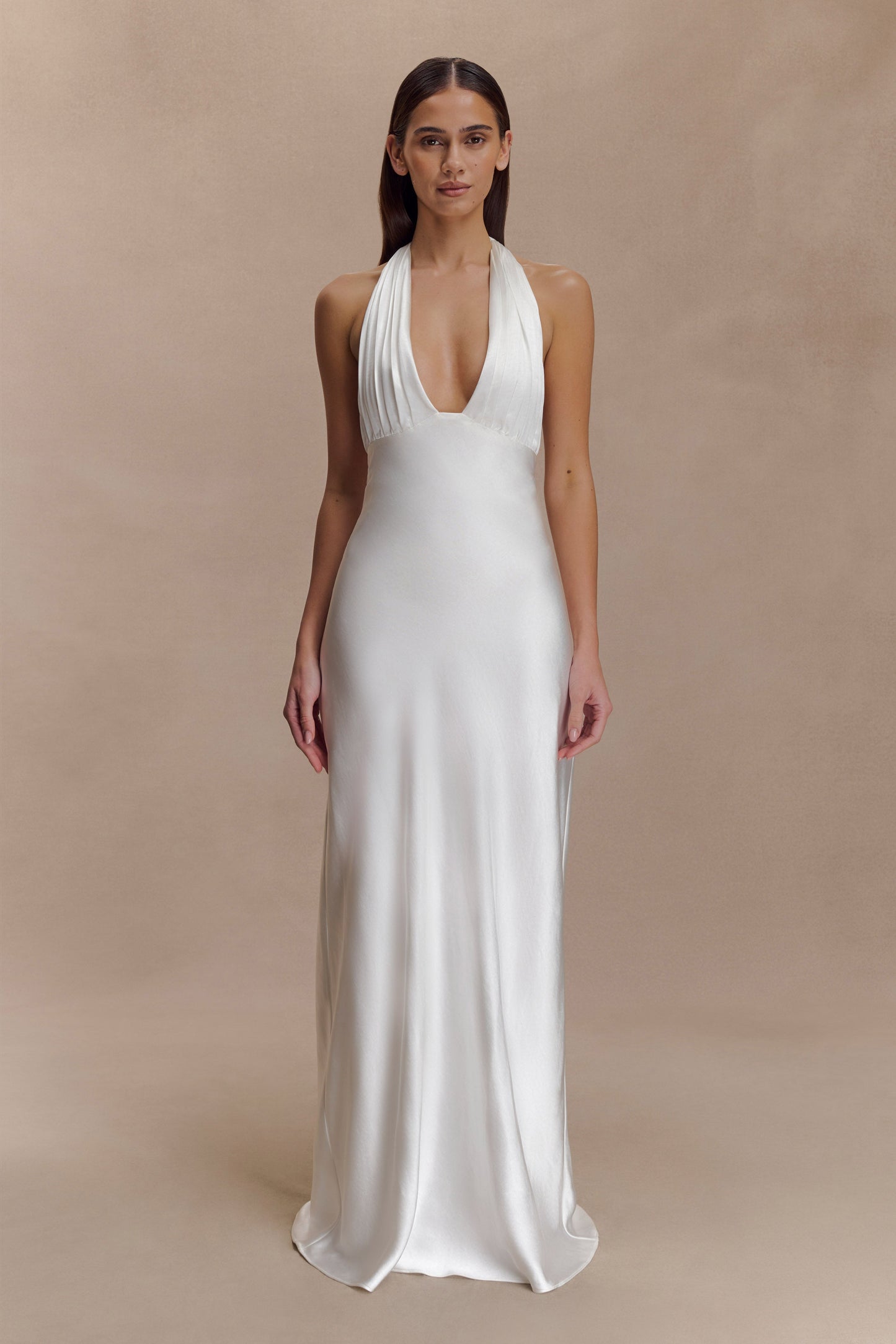 Alice Saten Halter Maksi Elbise - Beyaz
